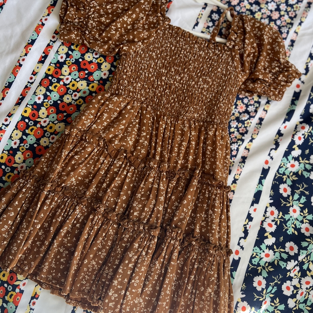 Charming Brown Floral Kids Dress